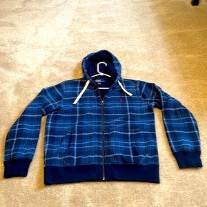 Polo Ralph Lauren Double Knit Hoodie. Blue plaid w/ red horse logo. Men’s size L
